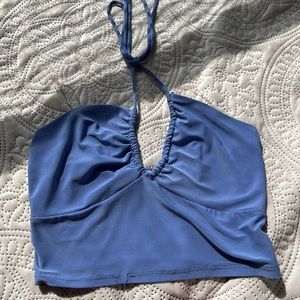 Blue tie up halter top